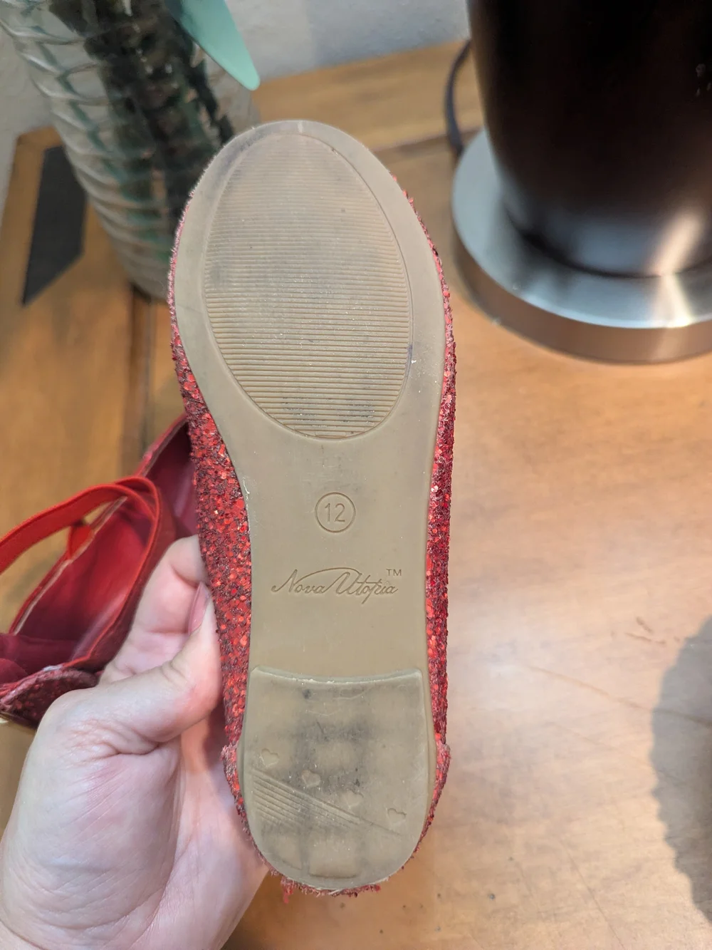 Kids Red Glitter Mary Jane Ballet Flats with Ankle Strap